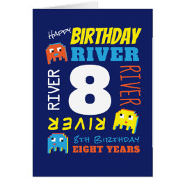 8th誕生日名前をカスタムするイエローブルーピクセルゲーマー