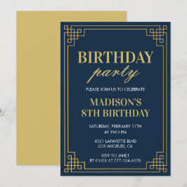 8th誕生日招待状誕生日パーティー女の子ネイビー 招待状