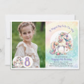 8th エイト ユニコーン パーティー パステル レインボー パーティー 招待状 (正面)