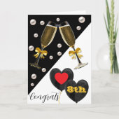 8th Anniversary Card–Pearl, Wine Glasses & Hearts カード (正面)