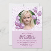 8th birthday招待状バルーン写真紫 招待状 (正面)