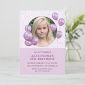 8th birthday招待状バルーン写真紫 招待状 (スタンド正面)
