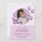 8th birthday招待状バルーン写真紫 招待状 (正面)
