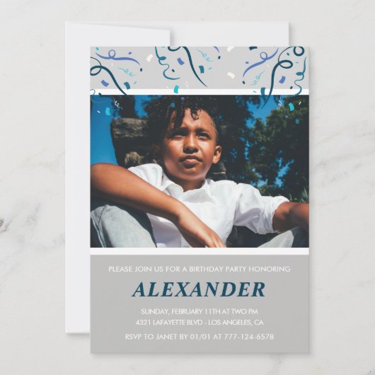 8th birthday招待状ボーイ紙吹雪写真海軍 招待状 (正面)