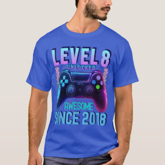 8th Birthday Boy Level 8 Unlocked Gamer Birthday S Tシャツ