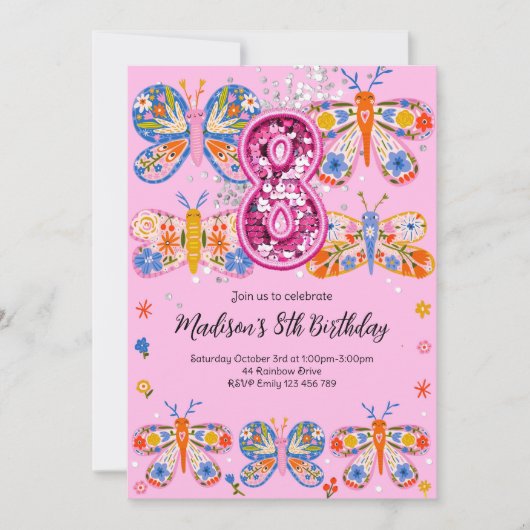 8th Birthday Butterfly 招待状 (正面)