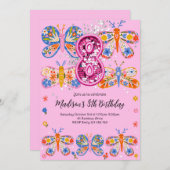 8th Birthday Butterfly 招待状 (正面/裏面)