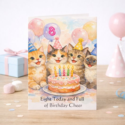 8th Birthday Card for Girls That Love Cats カード