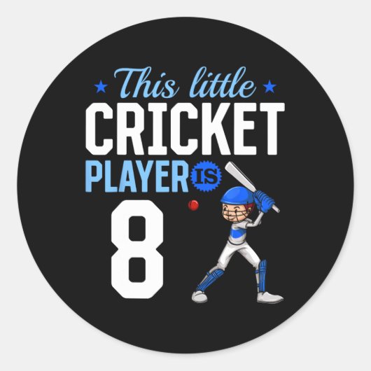 8th Birthday Cricket Player  ラウンドシール (正面)