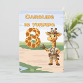 8th birthday Cute Explorer Giraffe on safari 招待状 (スタンド正面)
