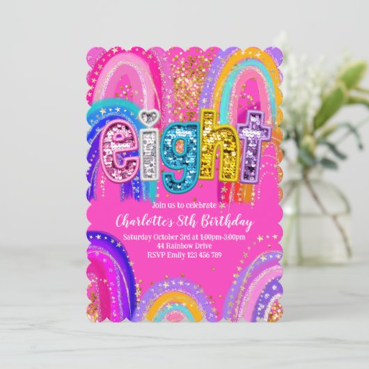 8th Birthday Cute Rainbow Invitations 招待状 (スタンド正面)