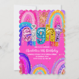 8th Birthday Cute Rainbow Invitations 招待状