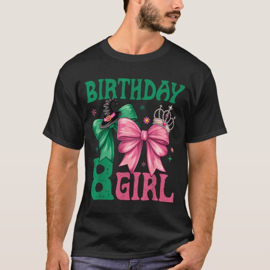 8th Birthday Girl Witch Nk Green 8 Year Old Birthd Tシャツ (正面)