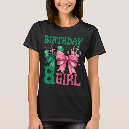 8th Birthday Girl Witch Nk Green 8 Year Old Birthd Tシャツ (正面)