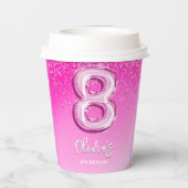 8th Birthday Girl with Pink Number Balloon 紙コップ (裏面)