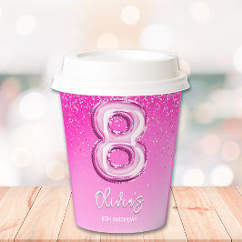 8th Birthday Girl with Pink Number Balloon 紙コップ