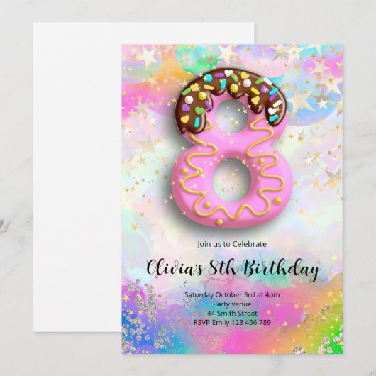 8th Birthday Girls Invitation 招待状 (正面/裏面)