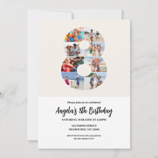 8th Birthday Invitation Minimalist - Number 8 招待状 (正面)