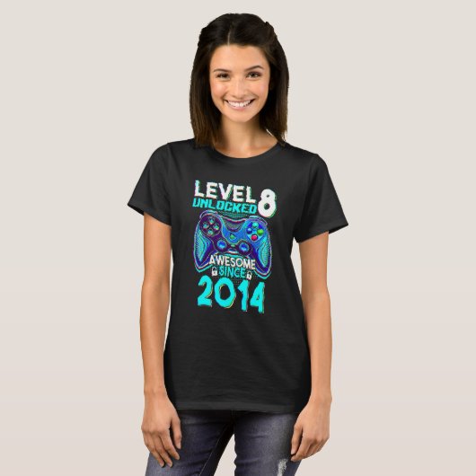 8th Birthday Level 8 Unlocked Awesome Since 2014 G Tシャツ (正面フル)