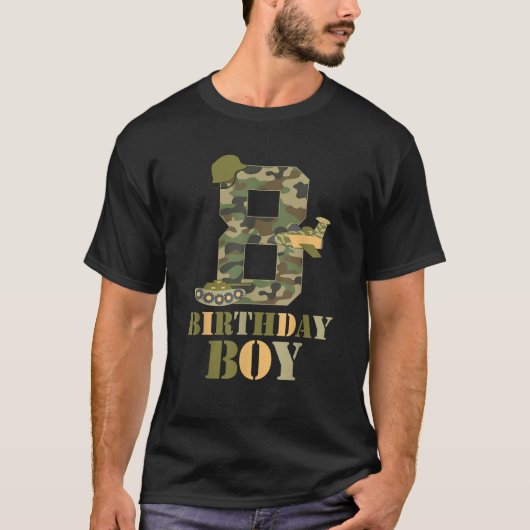 8th Birthday Military Themed Camo Boys 8 Years Old Tシャツ (正面)