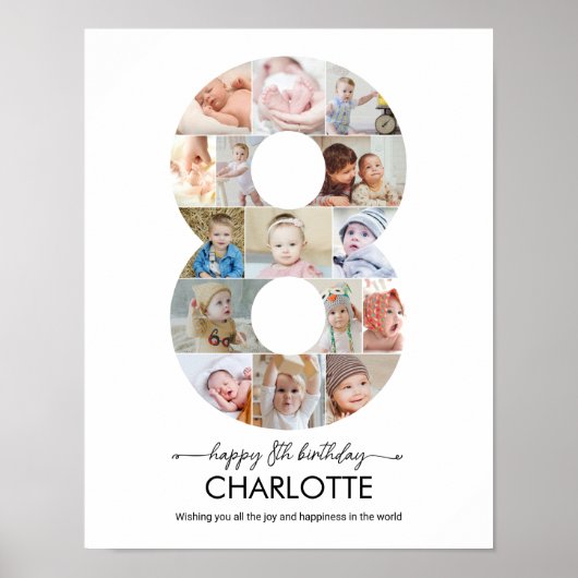 8th Birthday Number 8 Photo Collage Custom Picture ポスター (正面)