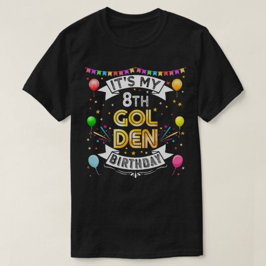 8th Birthday Partyその8thゴールデン誕生日ガール Tシャツ (デザイン正面)