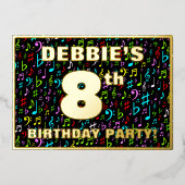 8th Birthday Party —おもしろい、音楽シカラフルンボル 箔招待状 (正面)