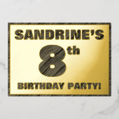 8th Birthday Party — はっきりした Wood Grainフェイク文字 箔招待状 (正面)