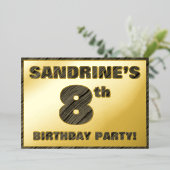 8th Birthday Party — はっきりした Wood Grainフェイク文字 箔招待状 (立ち正面)