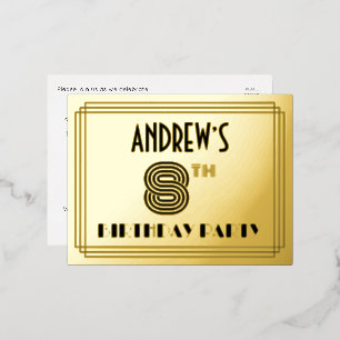 8th Birthday Party ～アールデコスタイル"8" +名前 箔招待状ポストカード