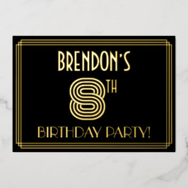 8th Birthday Party —アールデコスタイル「8」 +名前 箔招待状