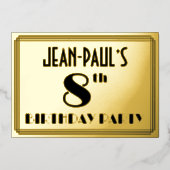 8th Birthday Party —アールデコ検索「8」 +名前 箔招待状 (正面)