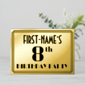 8th Birthday Party:アールデコ「8」と「名前」 箔招待状 (立ち正面)