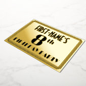 8th Birthday Party:アールデコ「8」と「名前」 箔招待状 (回転した状態)