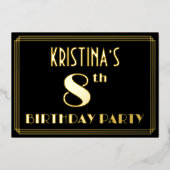 8th Birthday Party:アールデコ「8」、名前つき 箔招待状 (正面)
