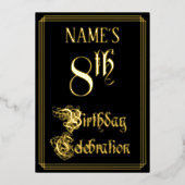 8th Birthday Party – スクリプファンシートと名前をカスタムする 箔招待状 (正面)