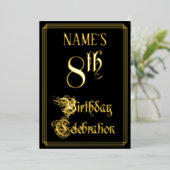 8th Birthday Party – スクリプファンシートと名前をカスタムする 箔招待状 (立ち正面)