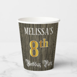 8th Birthday Party — フェイク金ゴールド&ウッドフェイク・ルックス 紙コップ