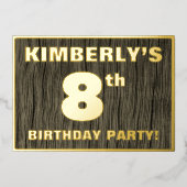 8th Birthday Party: Bold, Faux Wood Grain Pattern 箔招待状 (正面)