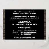 8th Birthday Party: Bold, Faux Wood Grain Pattern 箔招待状 (裏面)