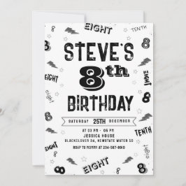 8th Birthday Party Number招待状テンプレート 招待状