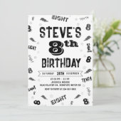 8th Birthday Party Number招待状テンプレート 招待状 (スタンド正面)