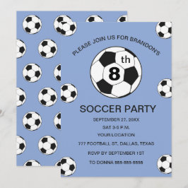 8th Birthday Party Soccer Blue Boys Sports 招待状