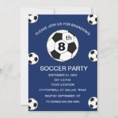 8th Birthday Party Soccer Blue Boys Sports 招待状 (正面)
