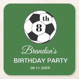 8th Birthday Party Soccer Green Boys Sports スクエアペーパーコースター