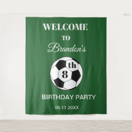 8th Birthday Party Soccer Green Boys Sports タペストリー