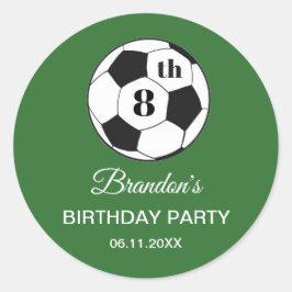 8th Birthday Party Soccer Green Boys Sports ラウンドシール