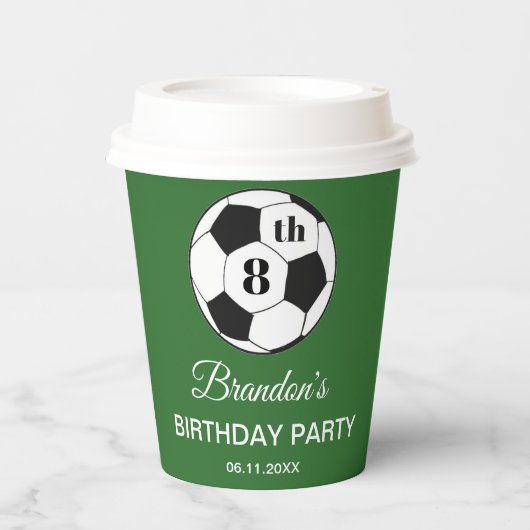 8th Birthday Party Soccer Green Boys Sports 紙コップ (正面)