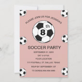 8th Birthday Party Soccer Pink Girls Sports 招待状 (正面)