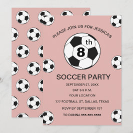 8th Birthday Party Soccer Pink Girls Sports 招待状